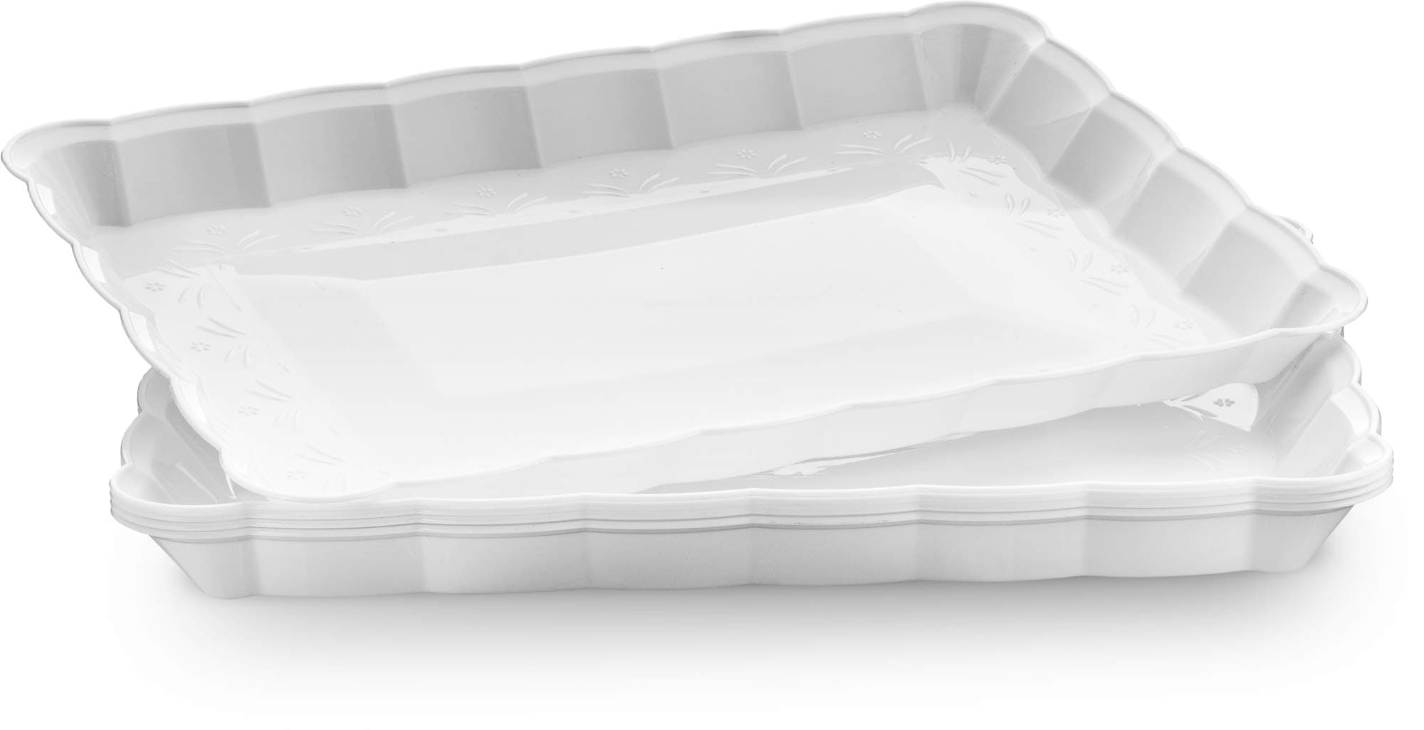 Plasticpro Plastic Serving Trays - Serving Platters Rectangle 9X13 Disposable Party Dish 4 White