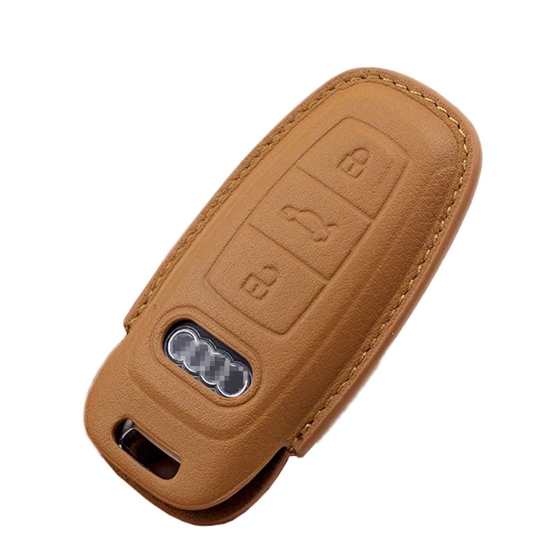 Leather Key Fob Case Cover for New Audi 2018 and up A8 A8L Q8 2019 2020 2021 A6 e-Tron Key Holder Protective Glove with Metal Keychain Accessories