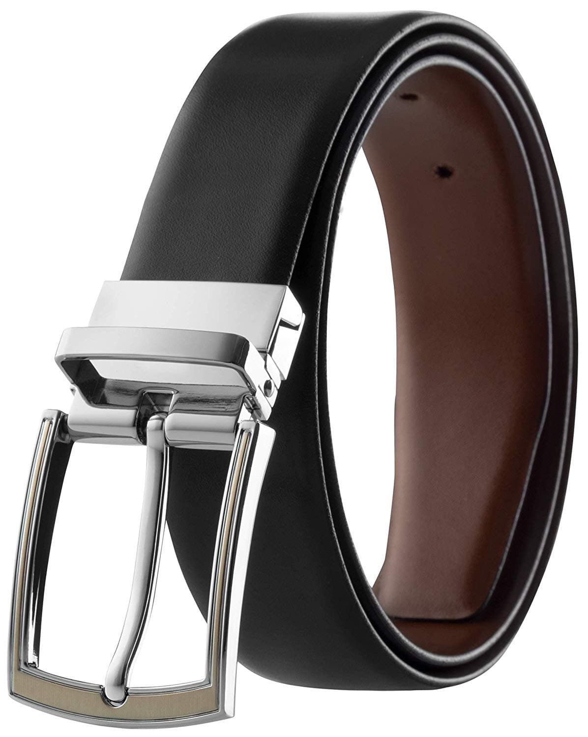 Prospero ComfortMen's Reversible Classic Dress Belt Italian Top Grain Leather Black & Brown Rotating Buckle
