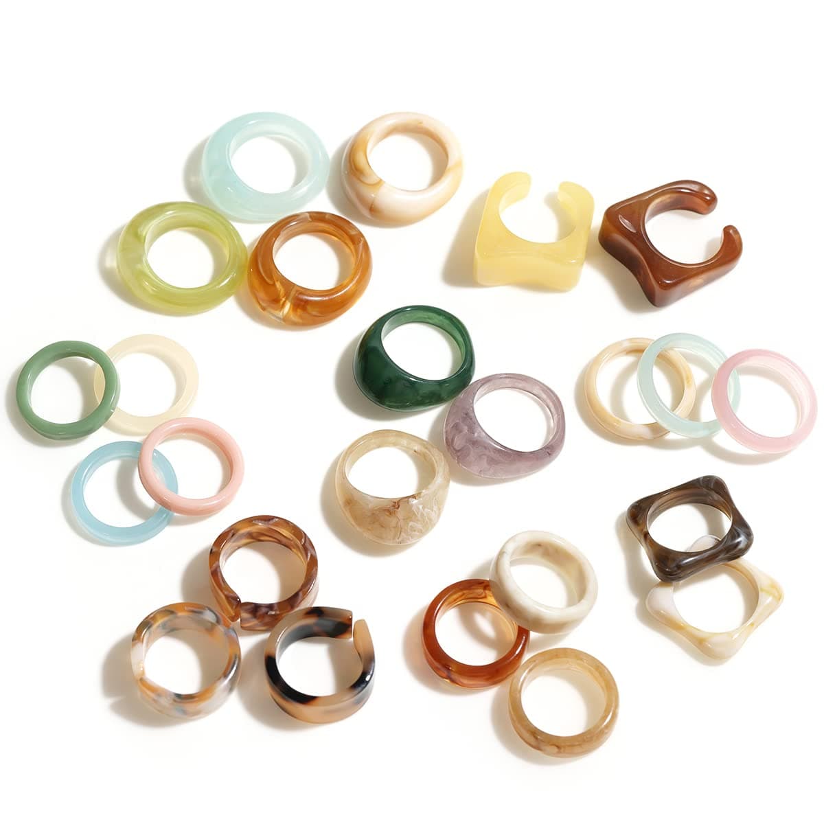 Resin Acrylic Plastic Knuckle Rings for Women, Chunky Trendy Colorful Stackable Jewelry, Statement Dome Thick Rings, Bulk Set