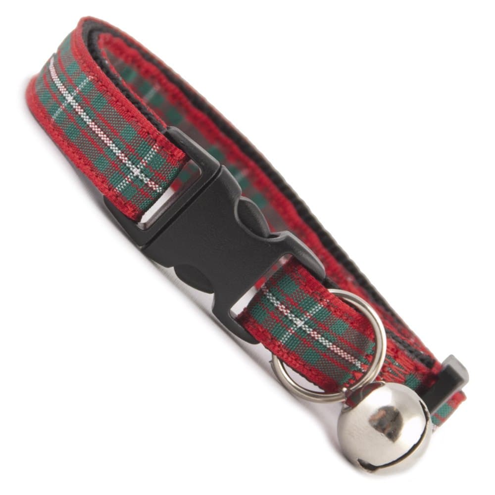 Large Cat Collar | Red Tartan | Cat Safety Collar | Quick Breakaway Buckle | Removable Bell