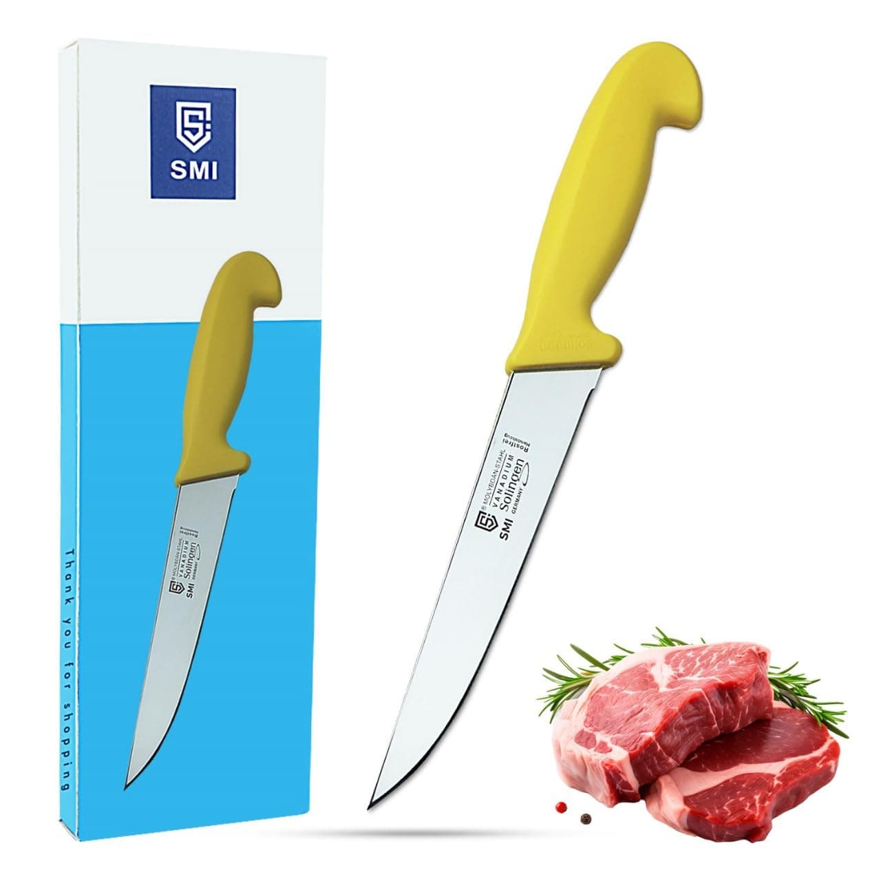 - 7 inch Solingen Butcher Knife - Professional Chef Knife for Meat Cutting and Processing - Made in Germany