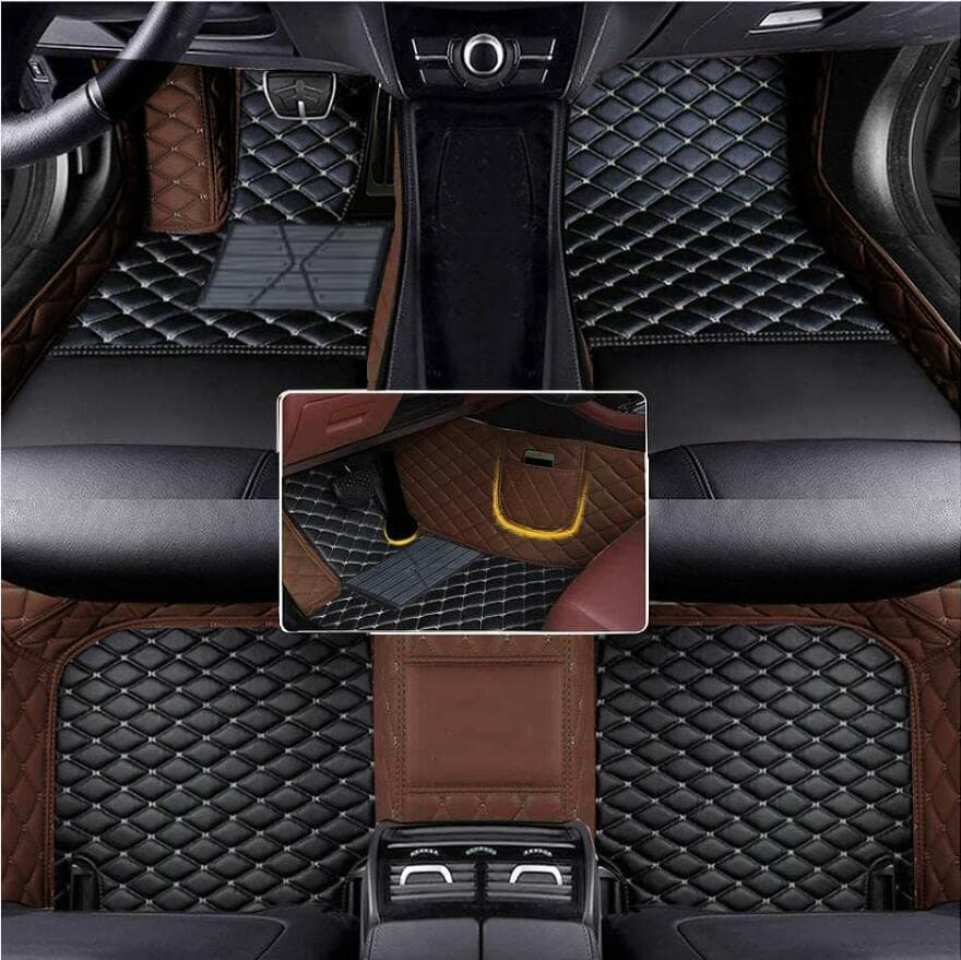 Customized Artificial Leather Car Floor Mats - Waterproof, Anti-Slip, Suitable for Cars, SUVs, Trucks - Protect Your Vehicle's Interior from Dirt and Debris (Dark Brown Black Beige)