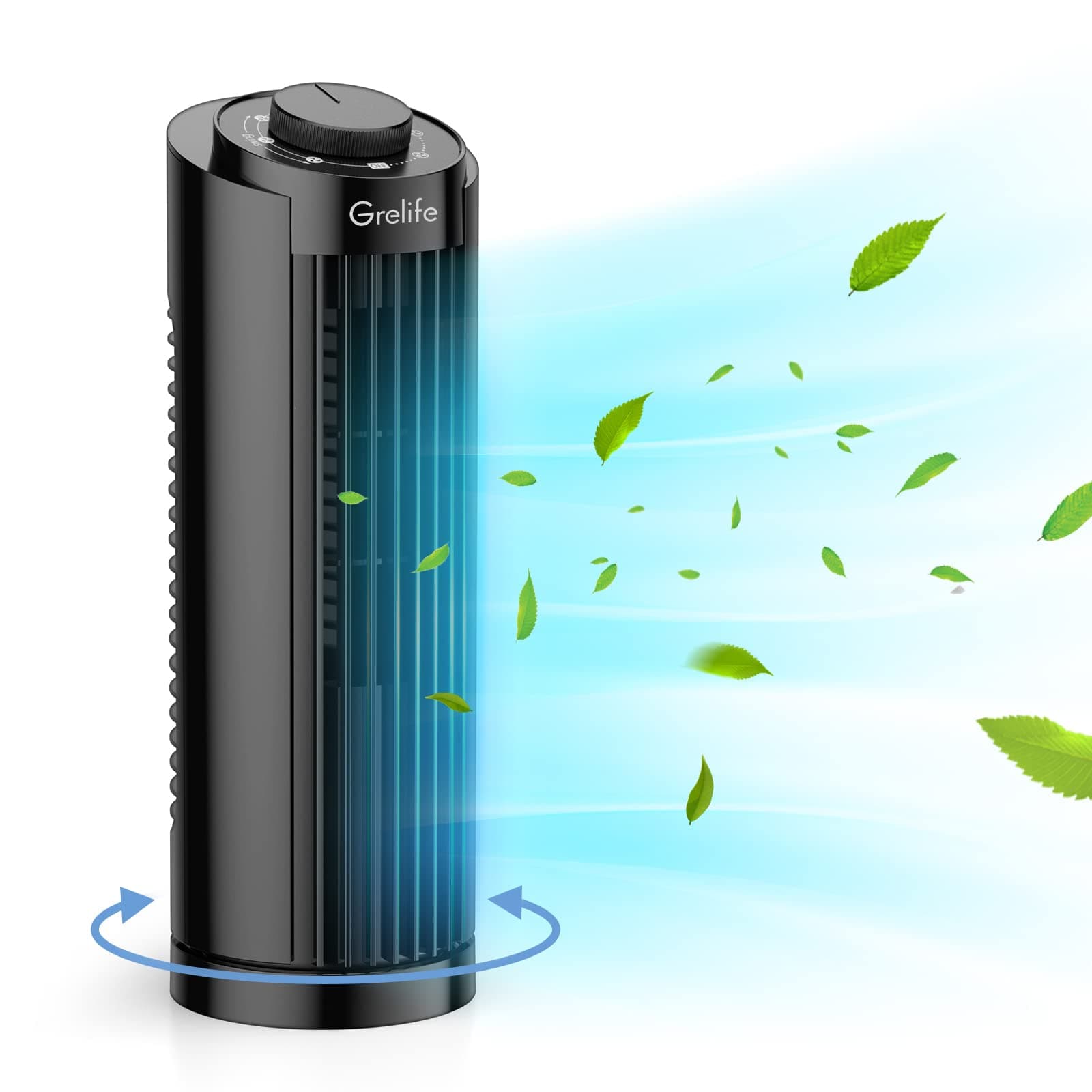 GrelifeOscillating Fan, Desk Table Fan with 3 Speeds, Quiet Cooling, Tower Fans 70° Oscillation, 13'' Portable Small Bladeless for Bedroom Home Office Desktop