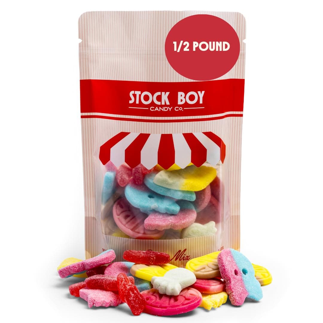 Blue Desert Market Swedish Godis Candy, 1/2 Pound Mix, Sweet And Sour Candy Foam Vegan Giant Raspberry Skulls, Watermelon Banana Dizzy S