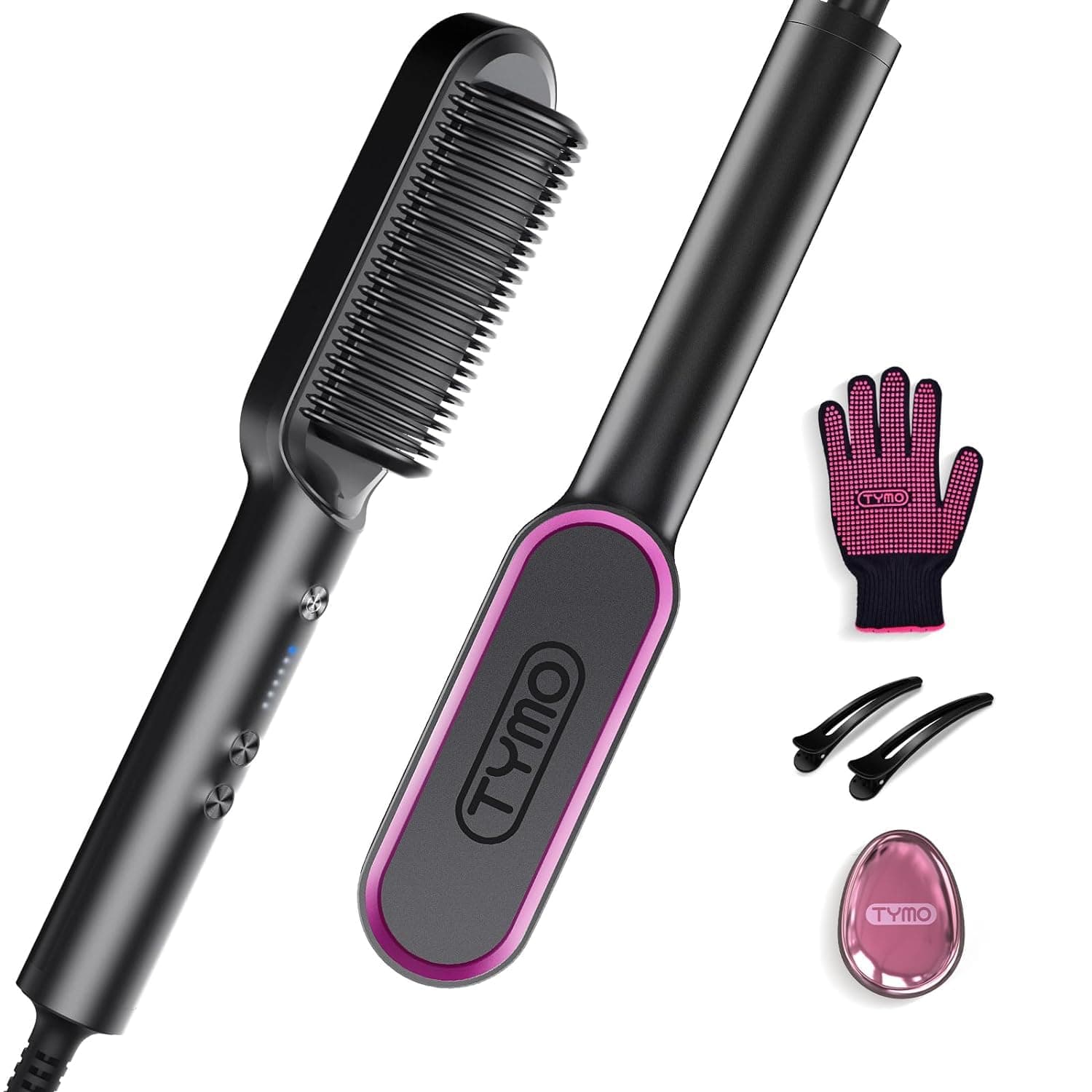Hair Straightener Brush UK, Flat Iron and Hair Brush 2-in-1, Anti-Scald, Fast Heating, 5 Temp Settings (130℃-210℃), Professional Salon at Home, Wider Comb for Even Straightening, Black