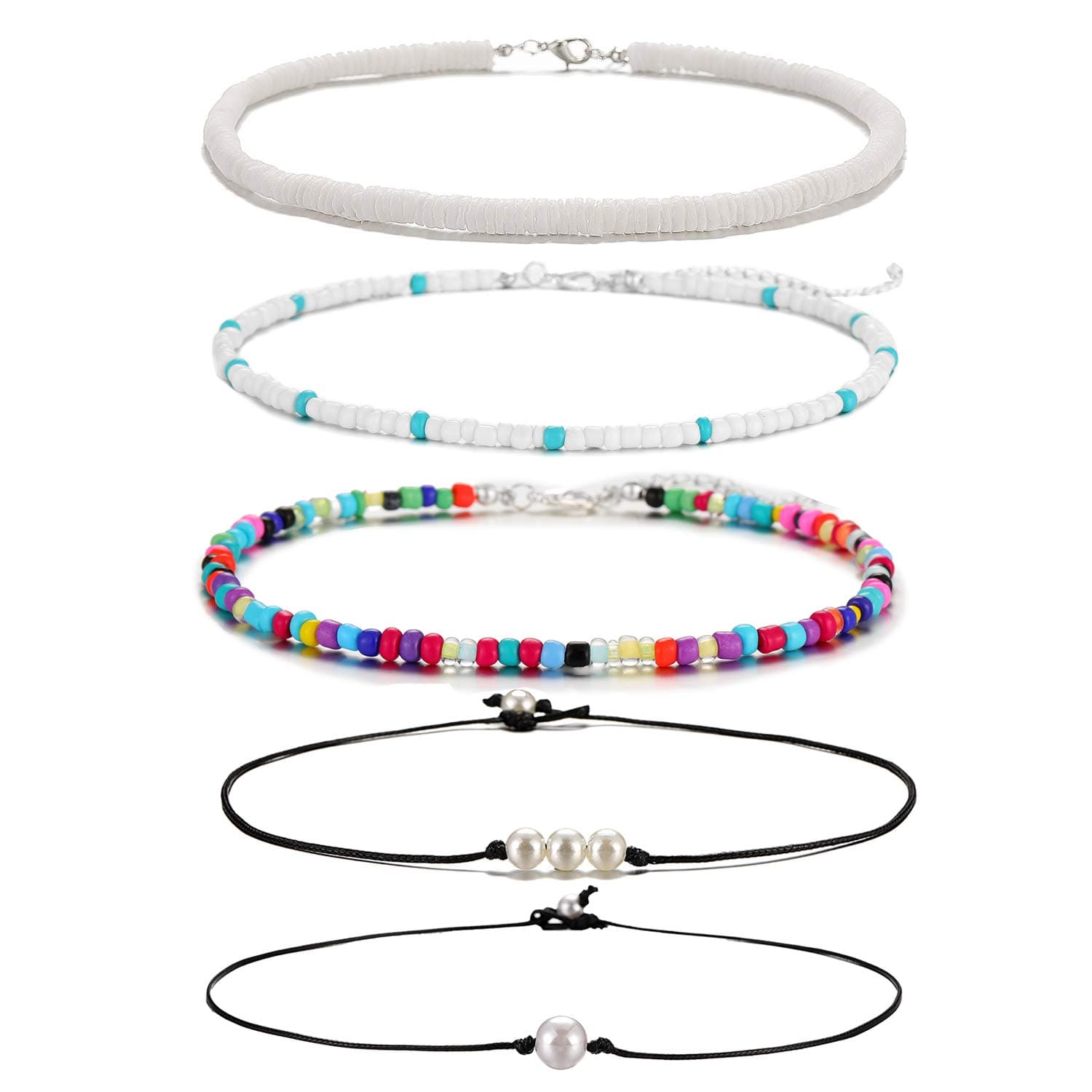 Starain 5pcs Summer Beach Shell Necklace Set for Women Cute Tiny Seed Beads Choker Necklace