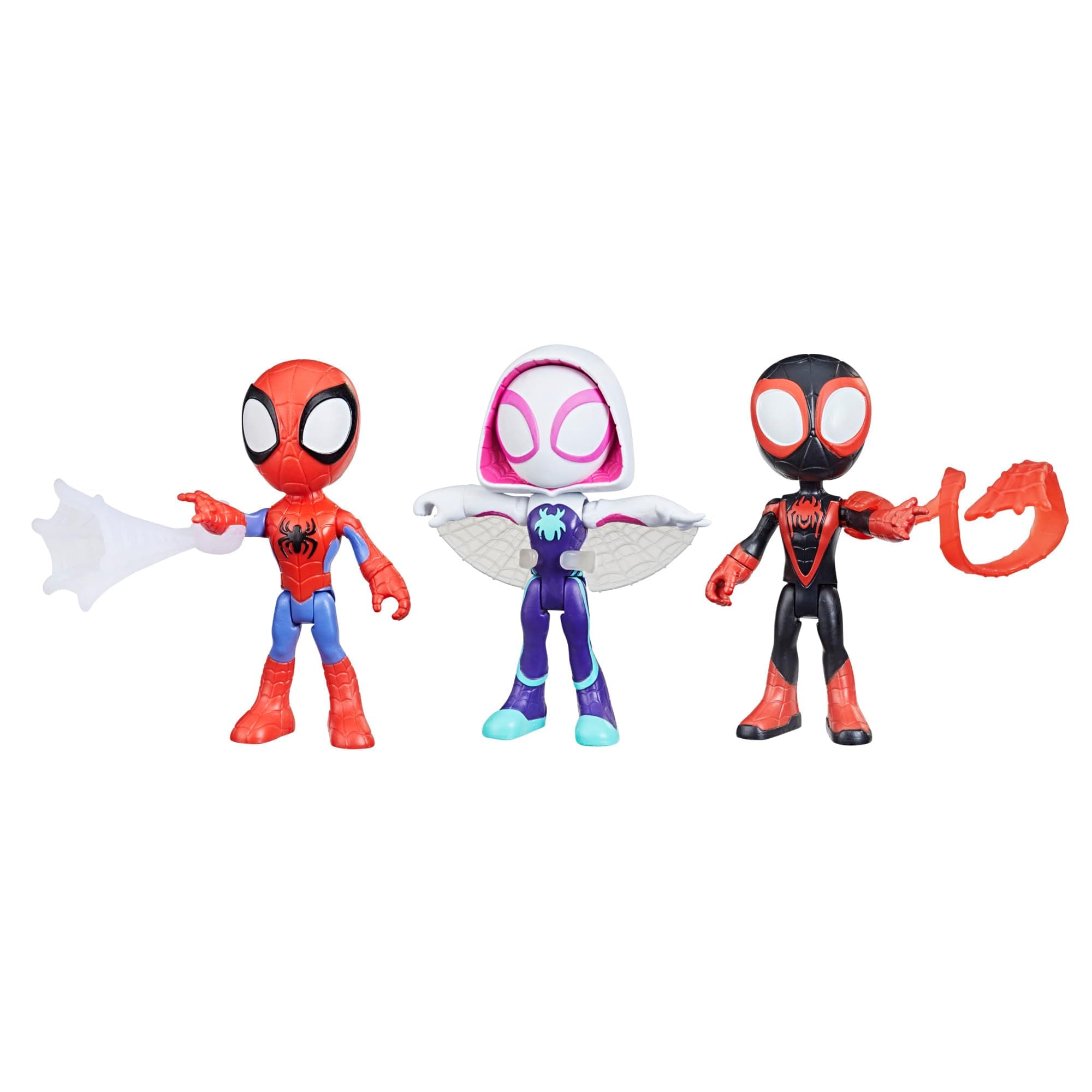 Spidey and his Amazing Friends 3-Pack, 4-Inch Scale Marvel Action Figures, Includes 3 Figures and 3 Accessories, Spider-Man, Ghost-Spider & Miles Morales (Amazon Exclusive)