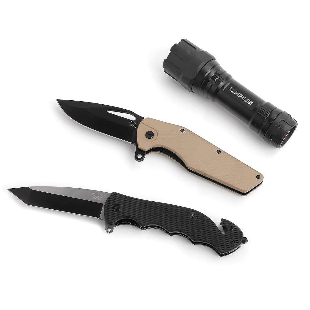 HAUS Folding Knife and Flashlight 3-Pc Set