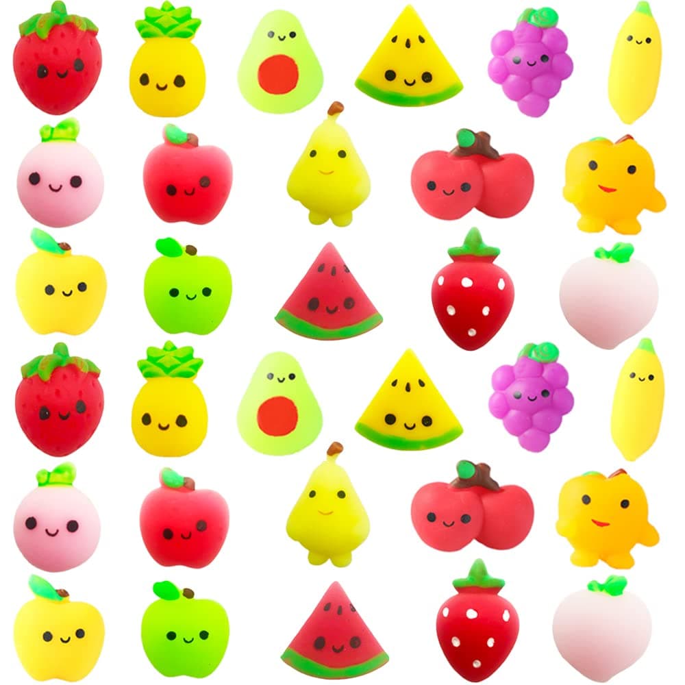 32pcs Mochi Squishy Toys Set for Kids, Mini Squishies Kawaii Fruit Squeeze Toys Pack Cute Stress Relief Anxiety Toys for Boys Girls