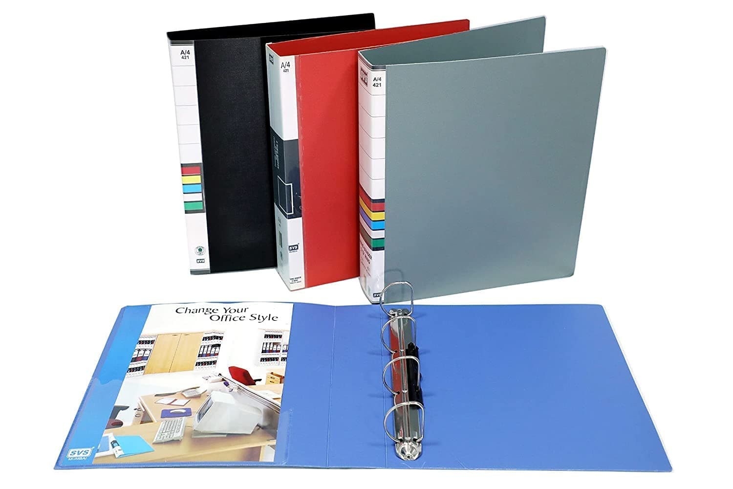KEEPING 4D Ring Binder Plastic Box File -A4 Size Office documents and Certificate Plastic File (Size A4 Color May Very - Blue,Black,Greay,Red) (Pack of 4)