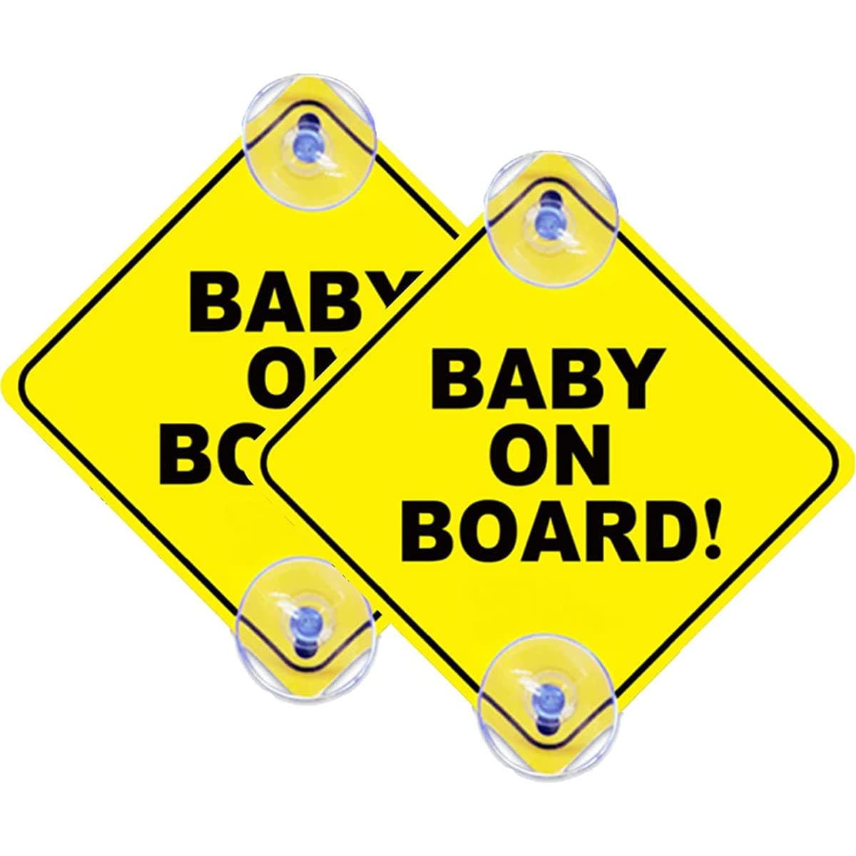 2Pc Baby On Board Signs Double Suction Cups, Car Signs Baby On Board - Kids On Board Car Sign - Baby in Car Sticker - Child On Board Car Sticker -Baby On Board Suction Signs for Car Window Cling 5"x5"