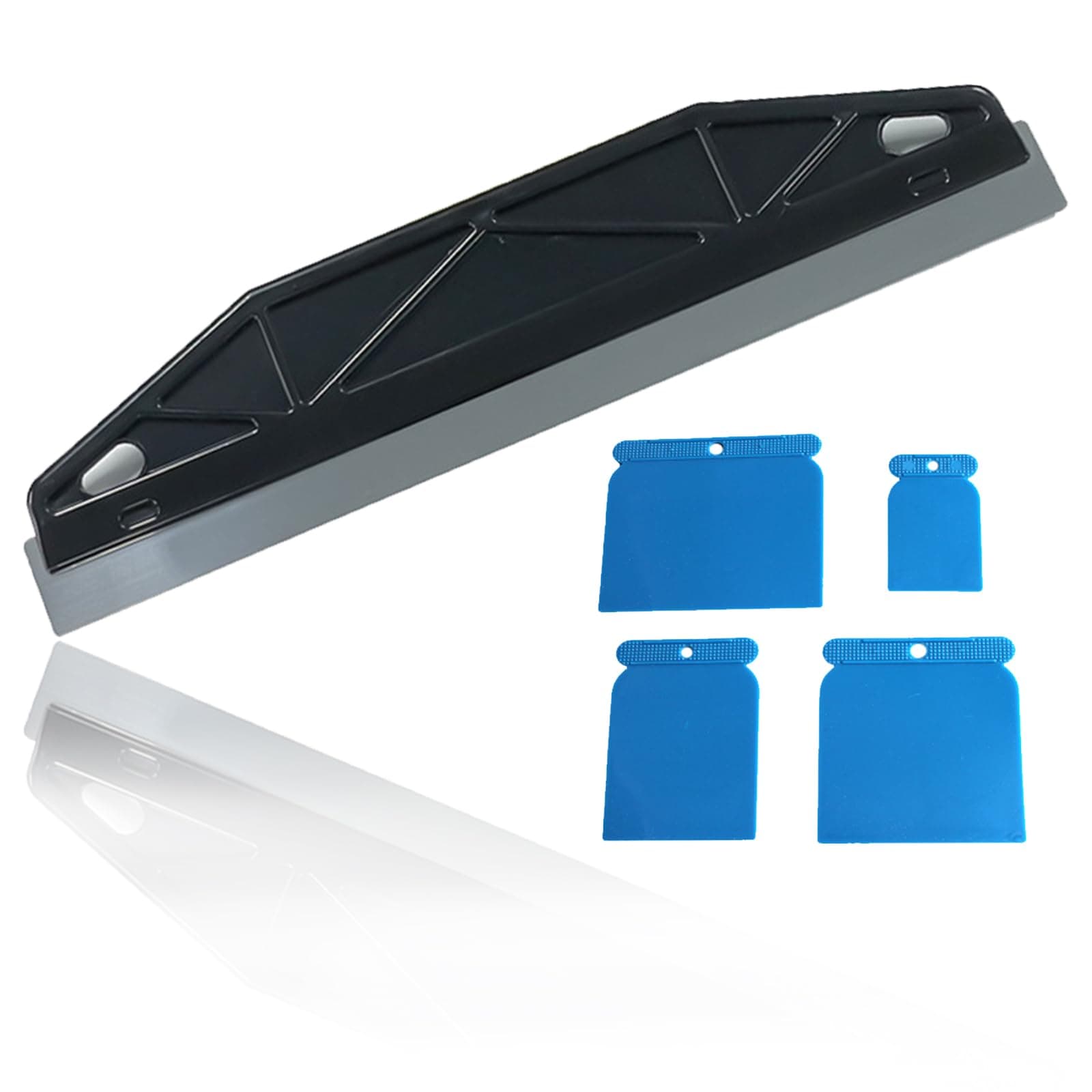 Stainless Steel Paint Shield for Cutting in Tool Comes with 4PCS Plastic Scrapers,Paint Guard for Skirting Boards,Wallpaper Straight Edge Tool,for Paint Smearing,Repairing Cutting Wallpaper(Black)