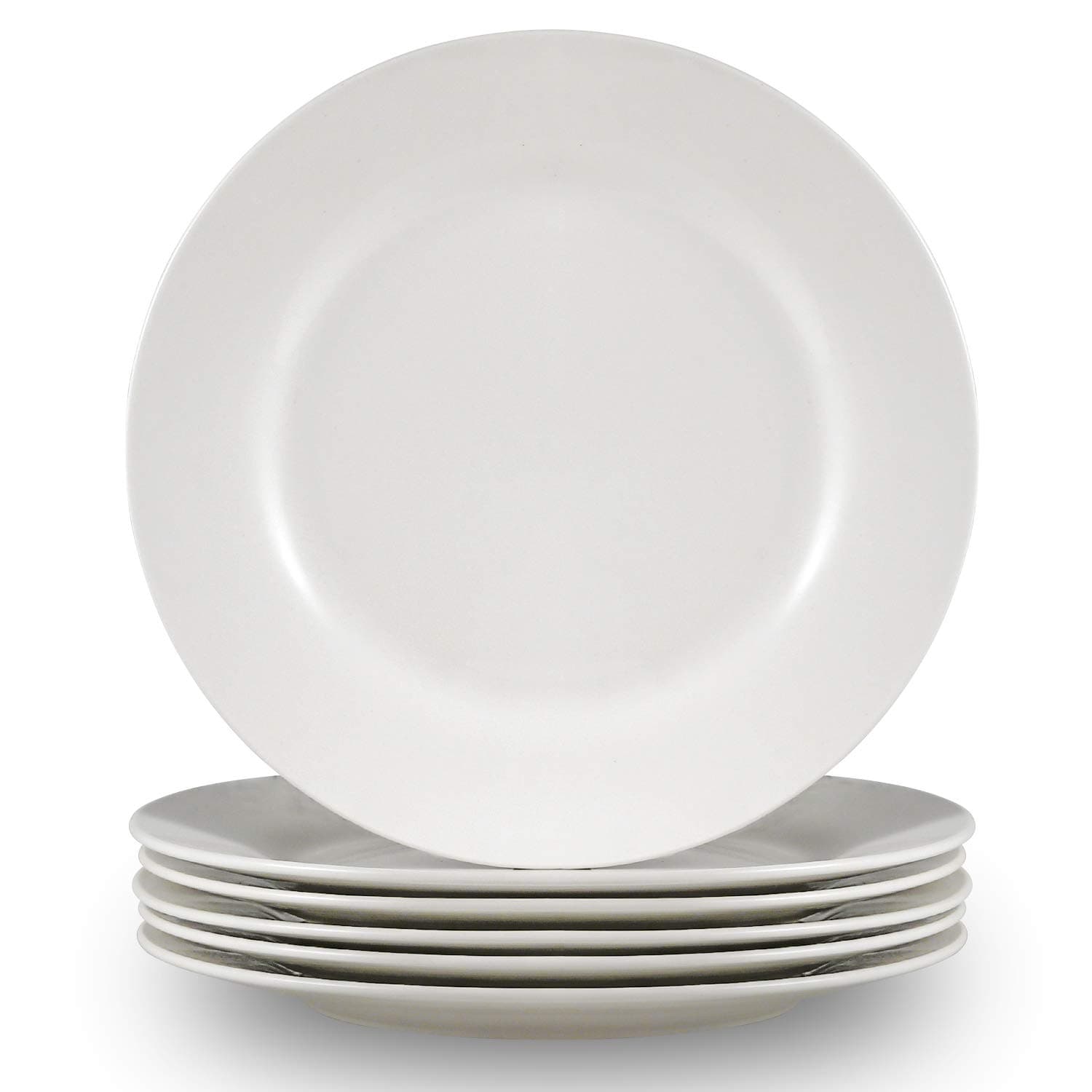 Cutiset 10.5 Inch Porcelain Round Salad/Desert Dinner Plates, Set of 6, White (10.5 Inch, Round)