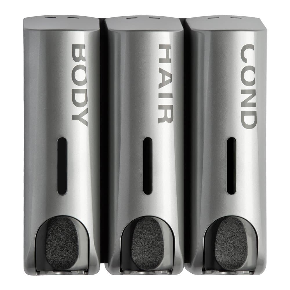 EZPULL Draco Trio Wall Mounted Shampoo Soap Shower Dispensers With 3X350ml Refillable Bottles ,Silver