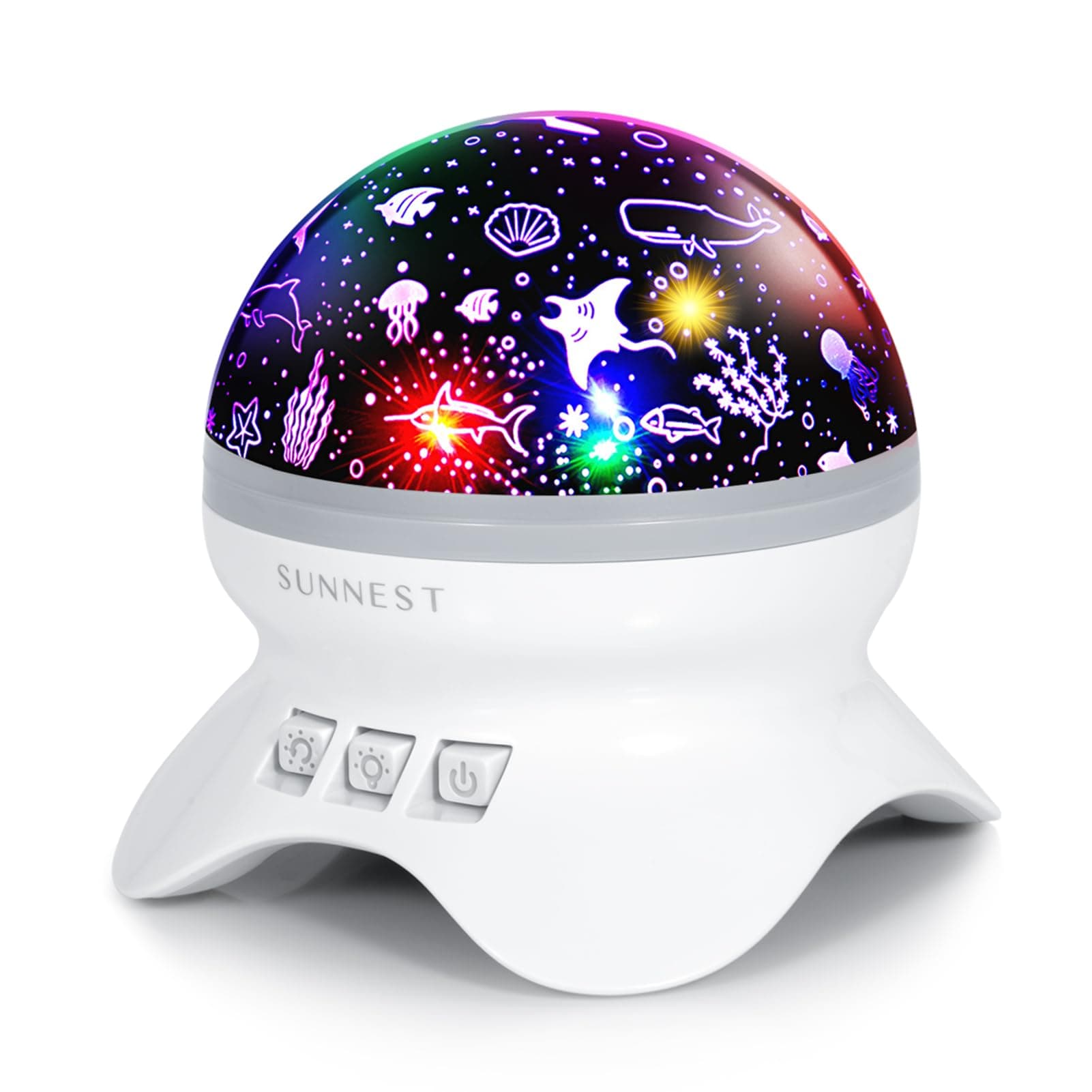 SUNNEST Baby Night Light Kids Projector, Starry Sky Lights Lamp 360 Degree Rotating Space and Ocean Themes with 8 Lighting Modes, Star Projector Gifts for Boys and Girls - White