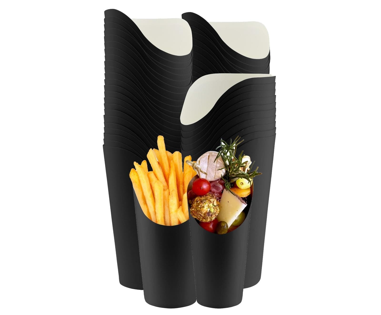 Green Direct Disposable Paper Black French Fry Holder, Charcuterie Cups, Pack of 50 Appetizer Cups