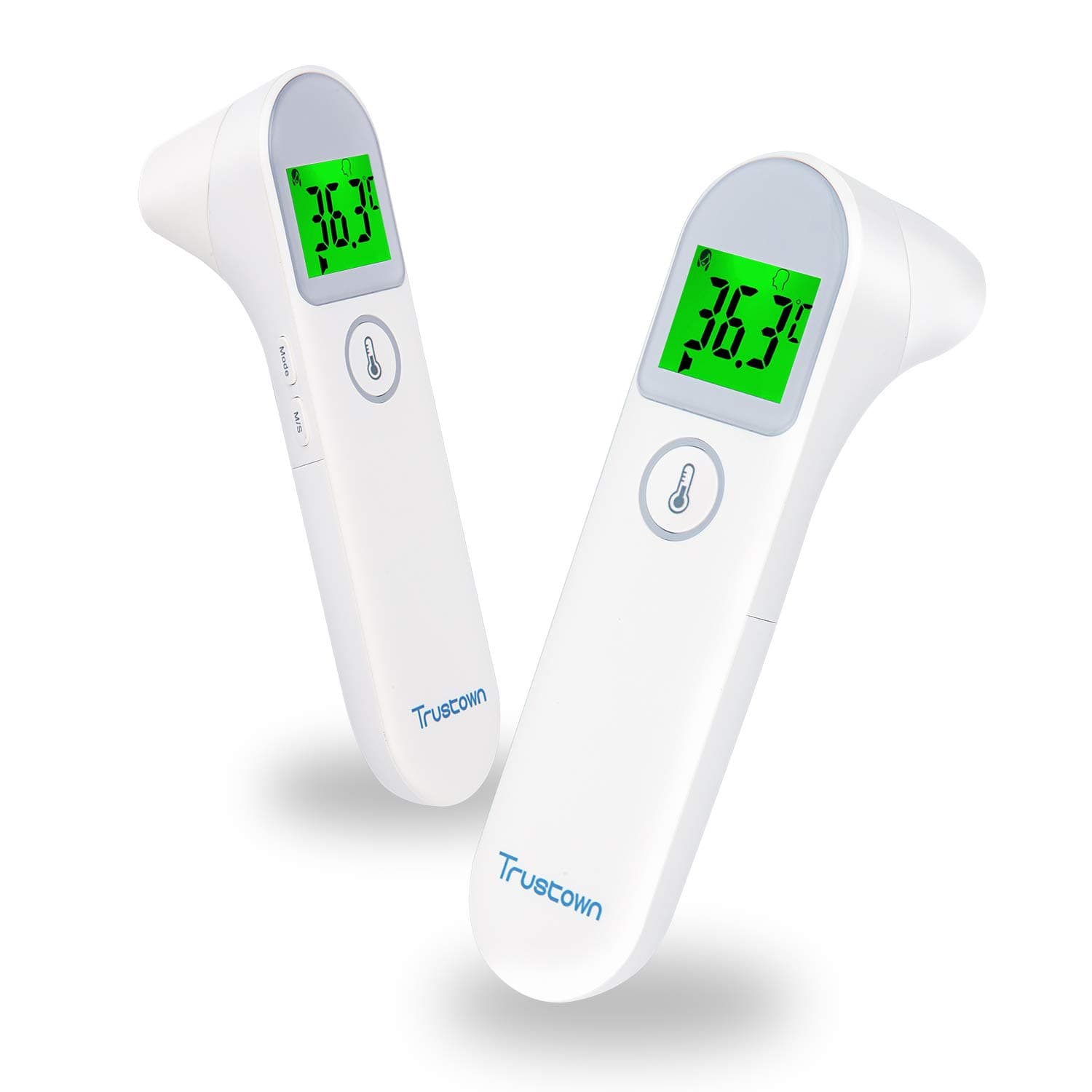 Trustown Non-Contact Forehead and Ear Thermometer for Adults and Kids, Accurate Infrared Instant Reading Thermometer, Tricolor Temperature Alarm, Get Readings in One Second