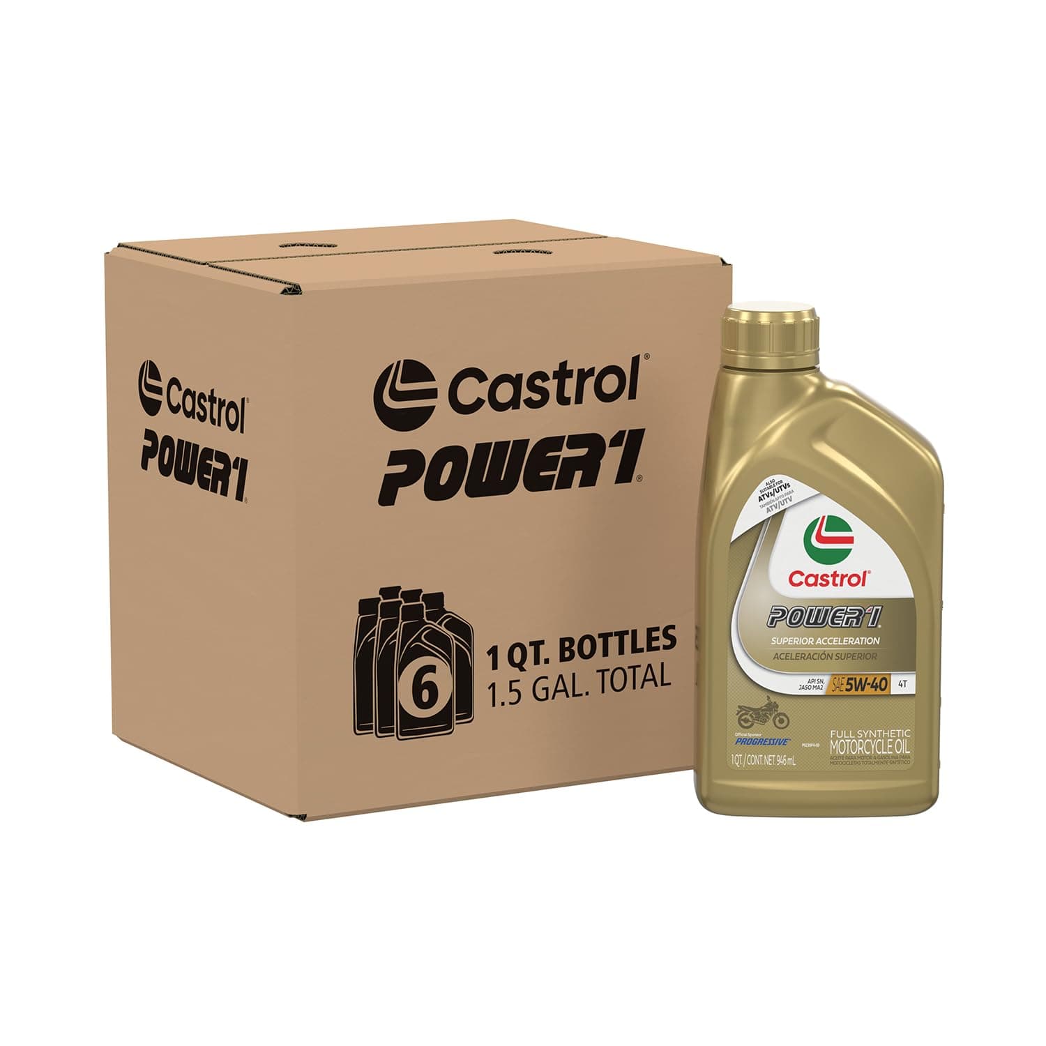 Castrol Power1 4T 5W-40 Fully Synthetic Motorcycle Oil, 1 Quart, 6 Pack