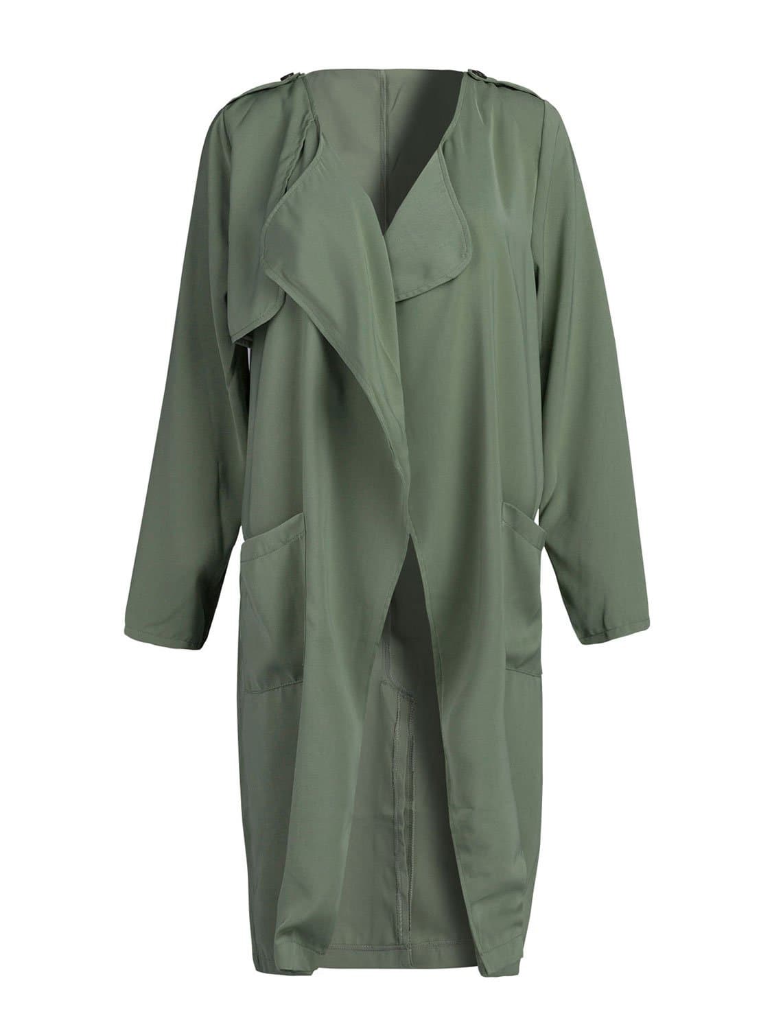 Choies Women's Loose Lapel Open Front Long Sleeve Trench Coat