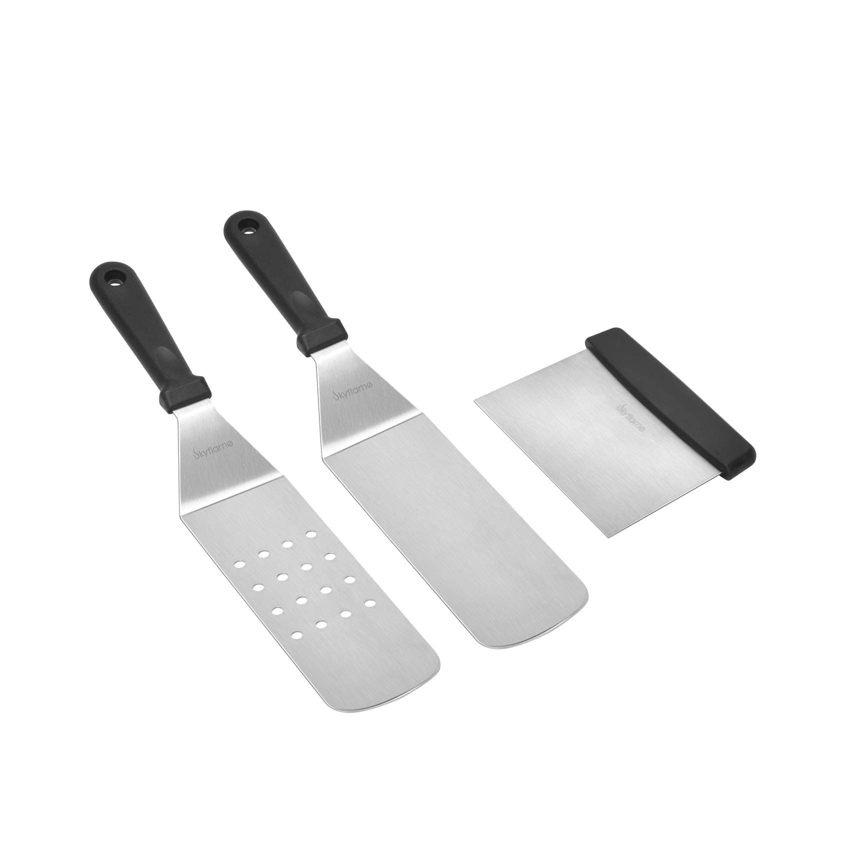 Skyflame3 Piece Griddle Accessories Kit, Stainless Steel Professional Long BBQ Grill Spatula/Turner & Scraper Set for Flat Top Grill Hibachi Camping Cooking