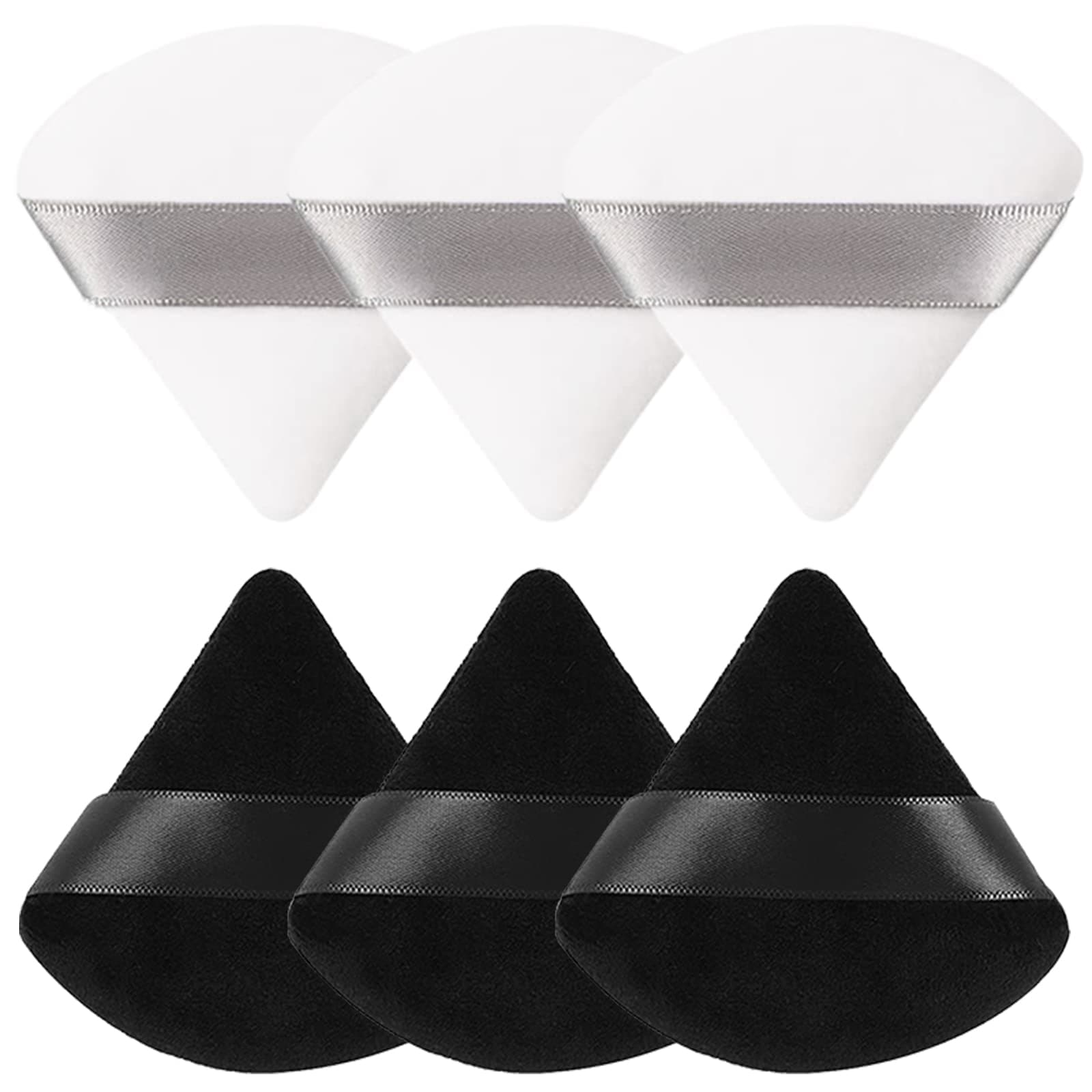 Triangle Powder Puff Makeup Puffs, 6 Pcs Ultra Soft Cotton Velour With Strap, Designed for Contouring,Under Eyes and Face Corners,Body Loose Powder Blending (White, Black)