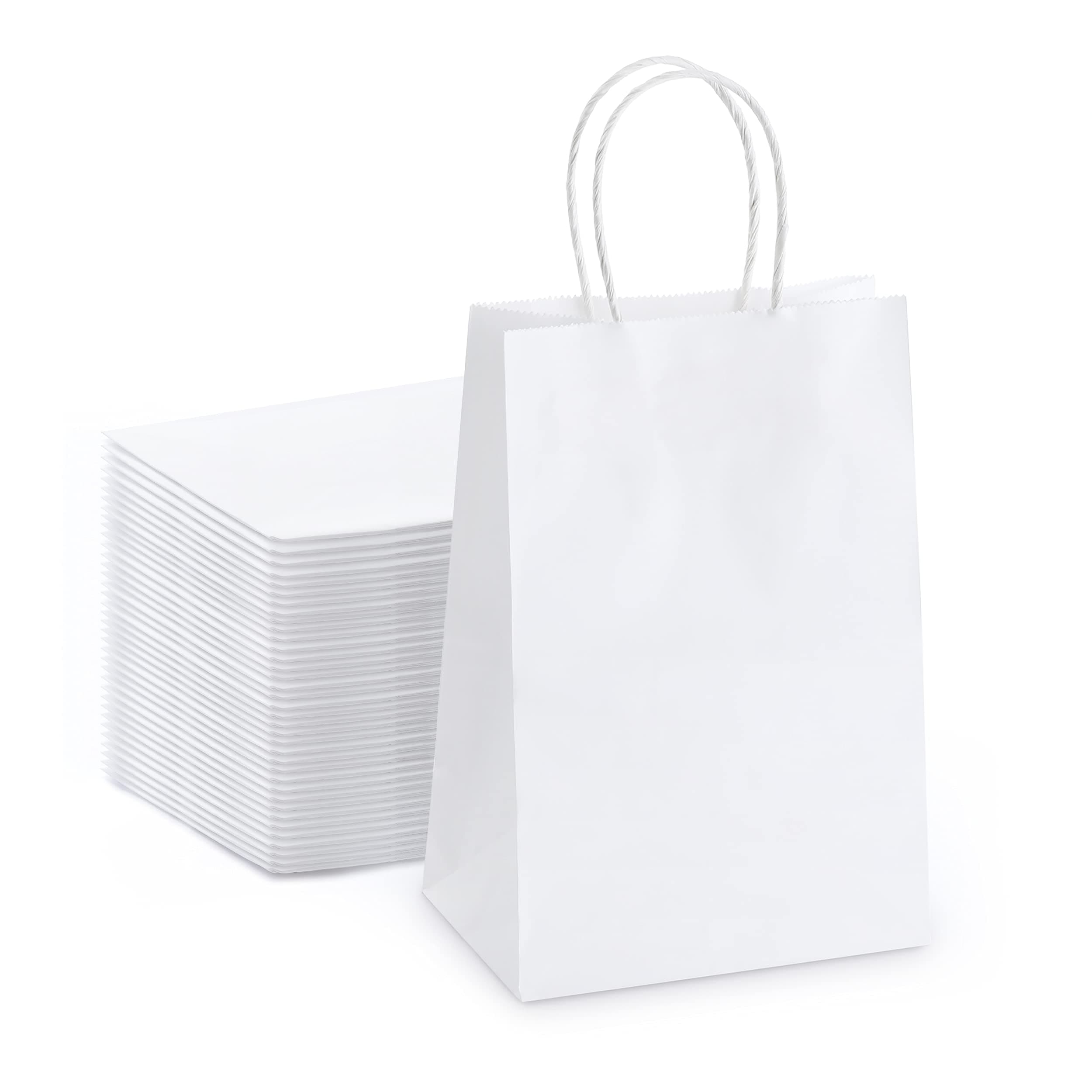 MESHA Paper Bags 8x4.75x10.5 Inches 100Pcs White Kraft Paper Gift Bags Small Business Shopping Bag with Handles Retail Bags 100% Recyclable Craft Retail Bags Bulk