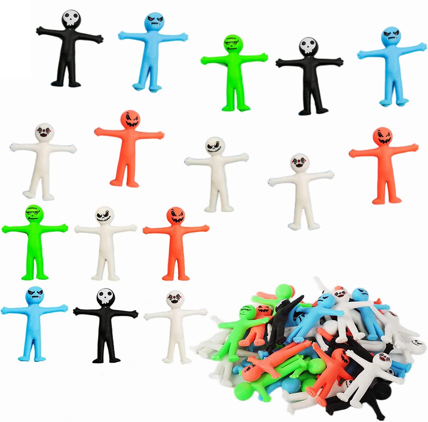 30P Halloween Yellow Smiley Stretchy Men Party Bag Fillers for kids,Smiley Face Toy Mr Stretchy Smile Men/Man,Pinata Party Favour Stocking Fillers Fidget Toy Classroom Prizes Lucky Dip Prizes for Kids