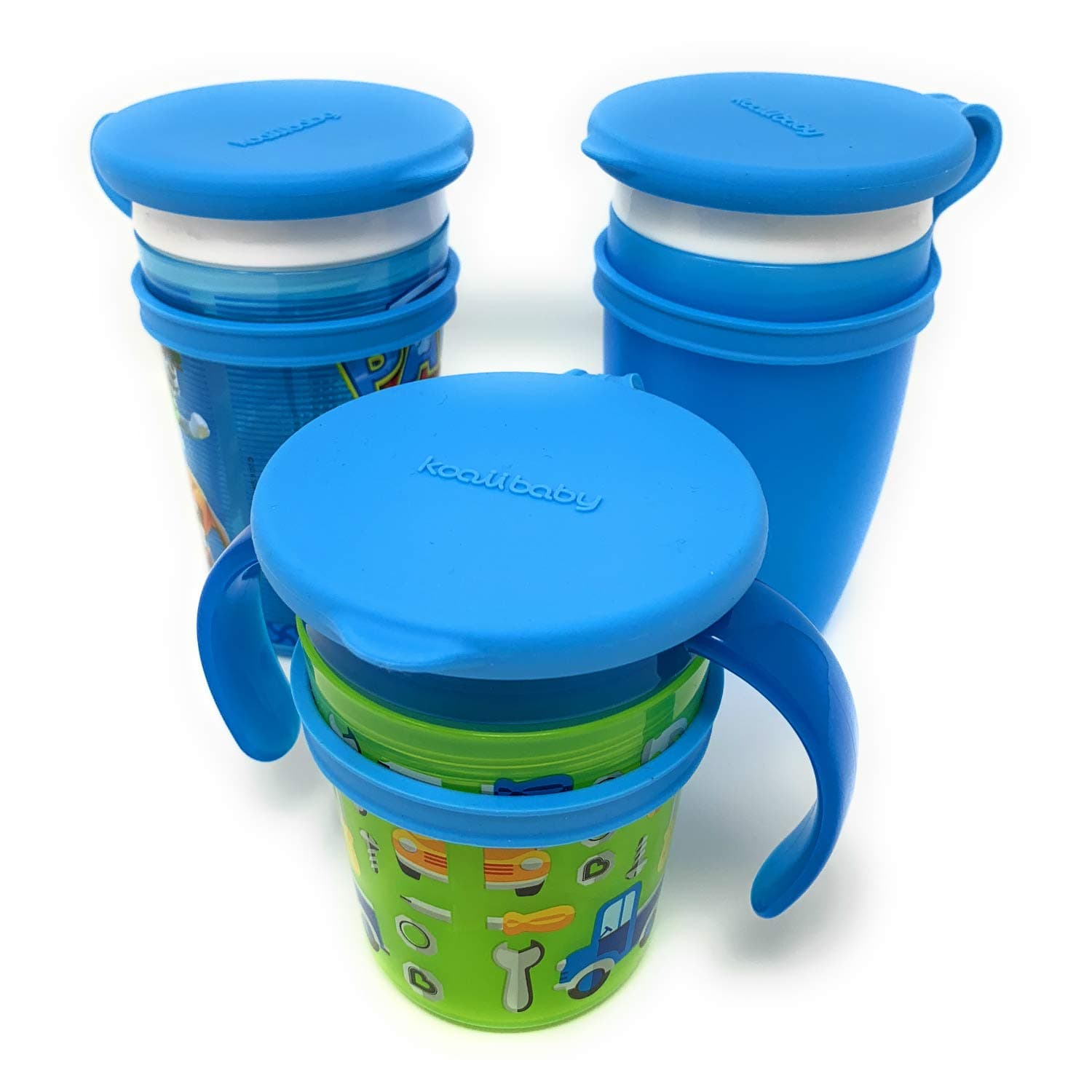 Koaii Baby Custom Silicone Lids Made For All Munchkin Miracle 360 Cups. More Color Combination Available. Set Of Three In Blue.