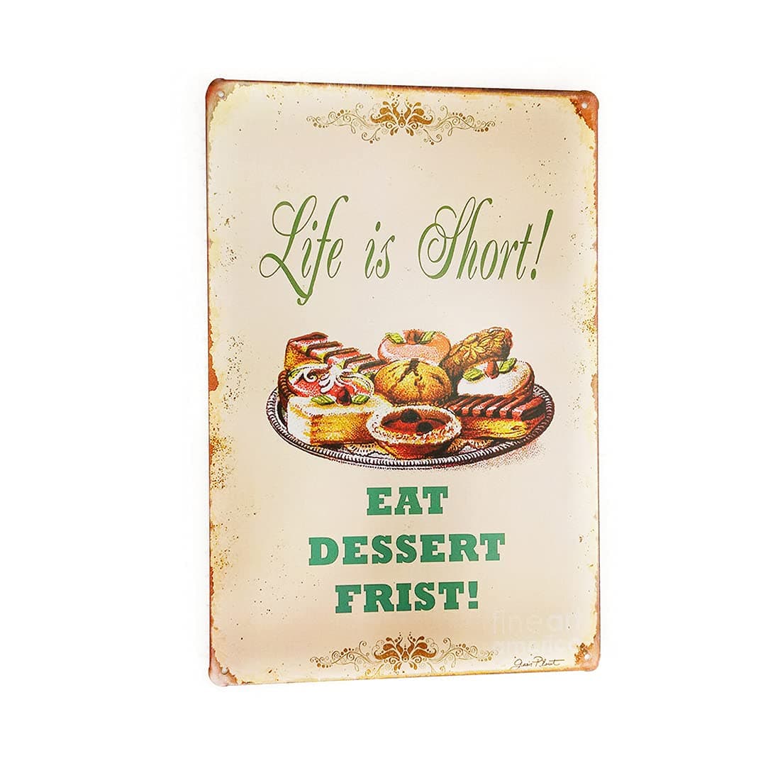 Funny Misspelled Eat Dessert First Retro Quote Metal Tin Sign Posters Wall Decor 12X8-Inch