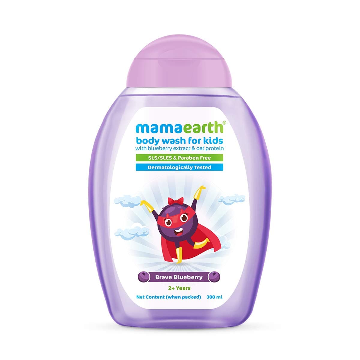 Mamaearth Brave Blueberry Body Wash For Kids - 300 ml | Infused with Blueberry and Oat Protein | Gently Cleanses Skin, Dermatologically Tested, SLS/SLES and Paraben Free