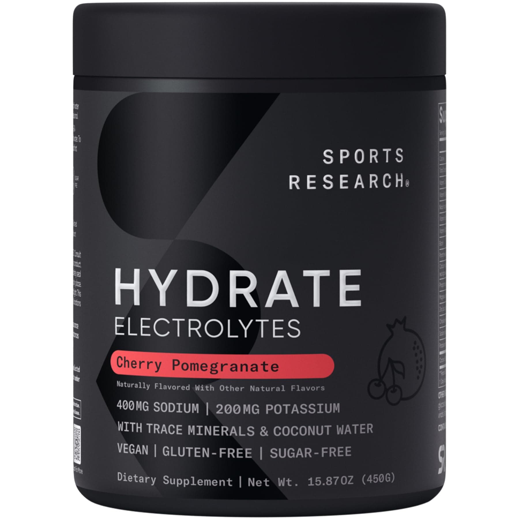 Hydrate Electrolytes Powder - Sugar-Free & Naturally Flavored with Vitamins, Minerals, and Coconut Water - Supports Hydration - Cherry Pomegranate - 90 Servings