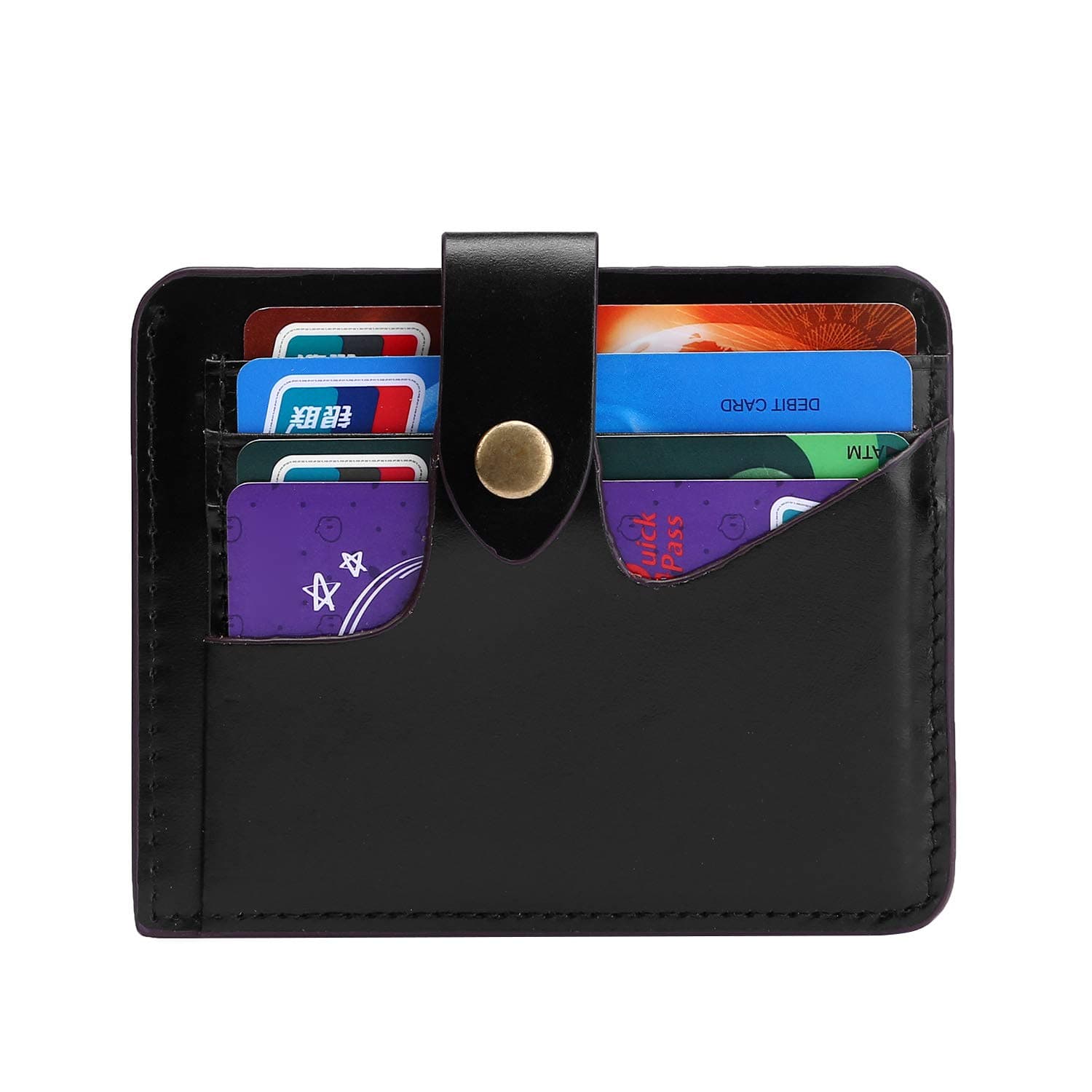 Womens Rfid Blocking Slim Leather Card Case Wallet Minimalist Credit Card Holder Small Purse(Black-1)