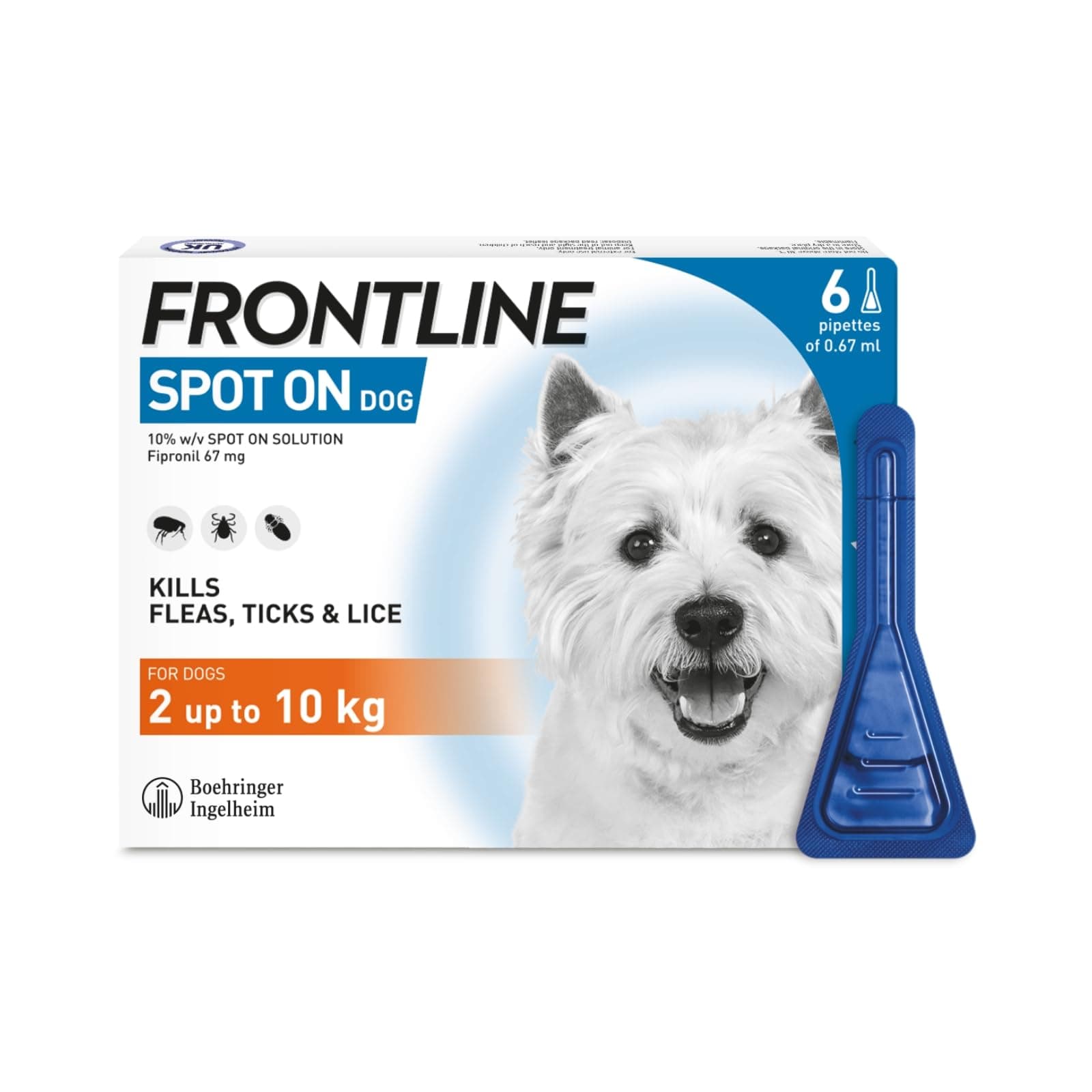 FRONTLINE Spot On Flea & Tick Treatment for Small Dog (2-10kg) 6 Pipettes