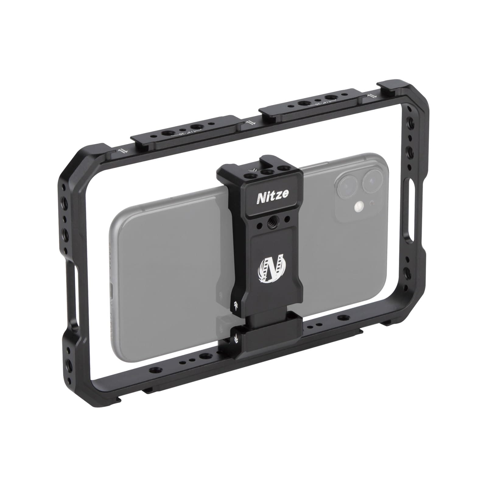 Nitze Smartphone Cage, Aluminum Phone Video Rig, with Adjustable Cellphone Clamp, 5 Built-in Cold Shoes, for Videomaker, Videographer, Vlogger and Youtuber - T-MP01A
