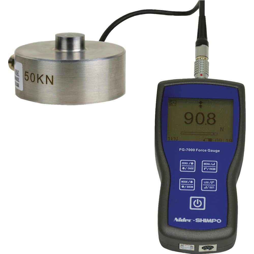 Nidec-Shimpo FG-7000L-R-50 Digital Force Gauge, Data-Logging, Remote Ring Type Load Cell, 11 klb., 50 kN Capacity