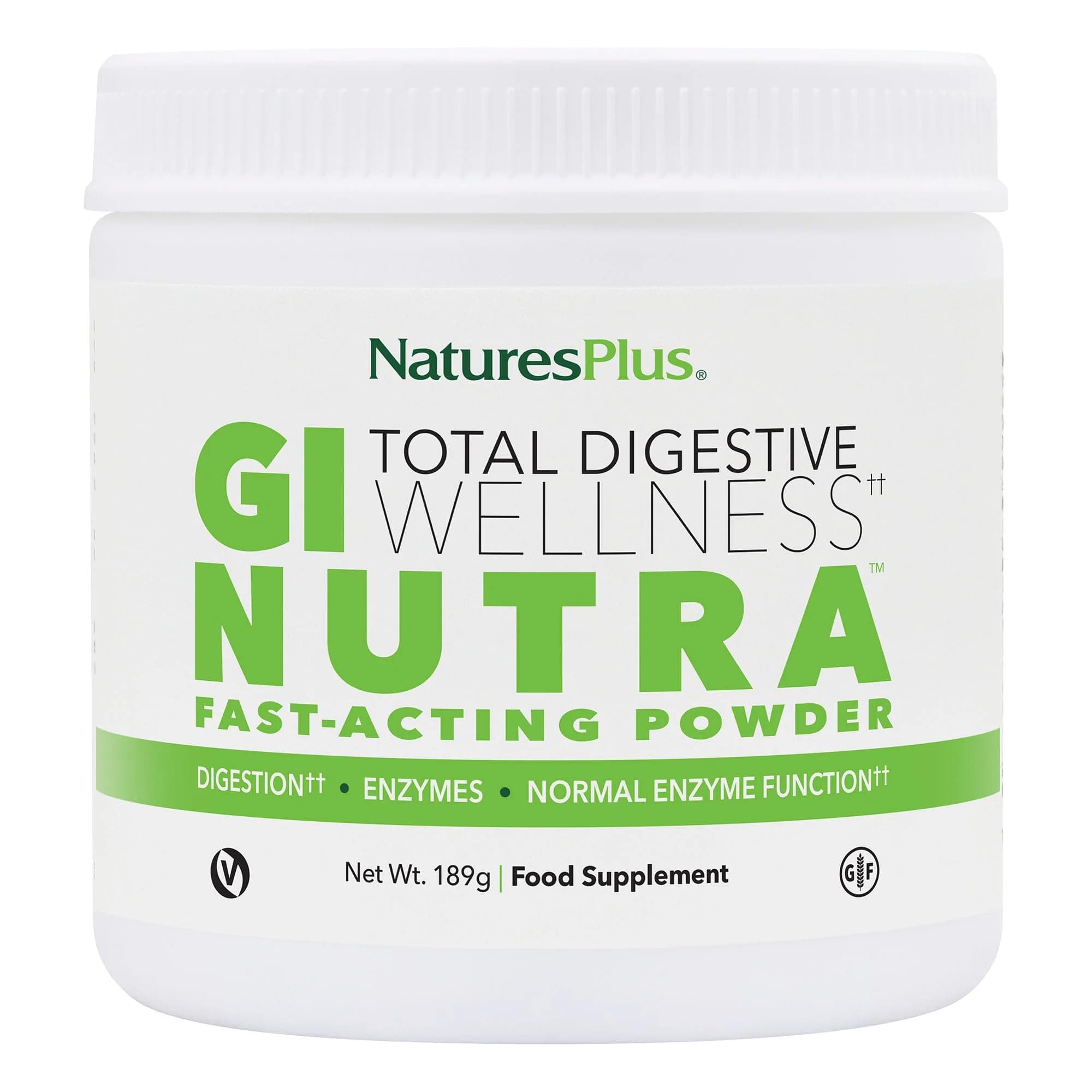 NaturesPlus GI Nutra Total Digestive Wellness - Probiotics Supplement with Prebiotics, Enzymes, Calcium, Glutamine Powder - Vegan, Gluten Free - 189g Powder