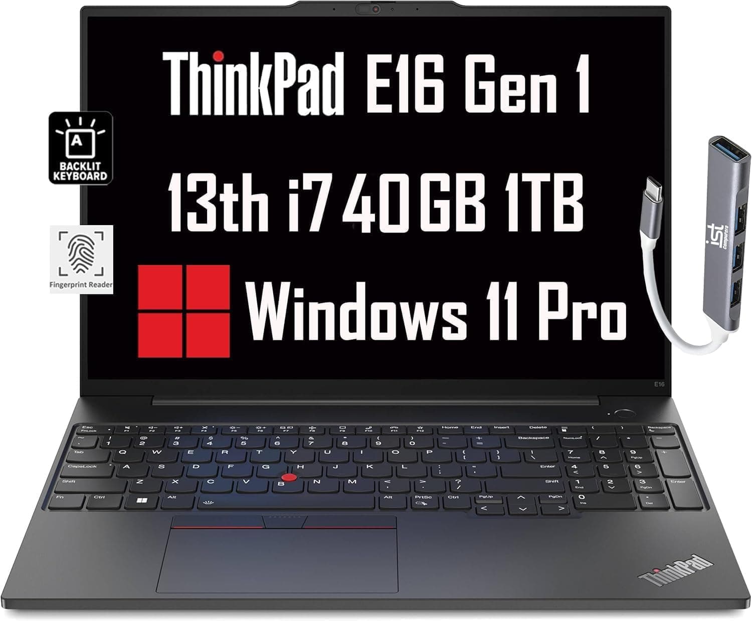 Lenovo (Upgraded) ThinkPad E16 Business Laptop (16" FHD+ Anti-Glare, Intel 13th Gen 10-Core i7-1355U, 40GB RAM, 1TB SSD), Backlit, Fingerprint, IST Hub, FHD Webcam, Wi-Fi 6, Win 11 Pro, Black