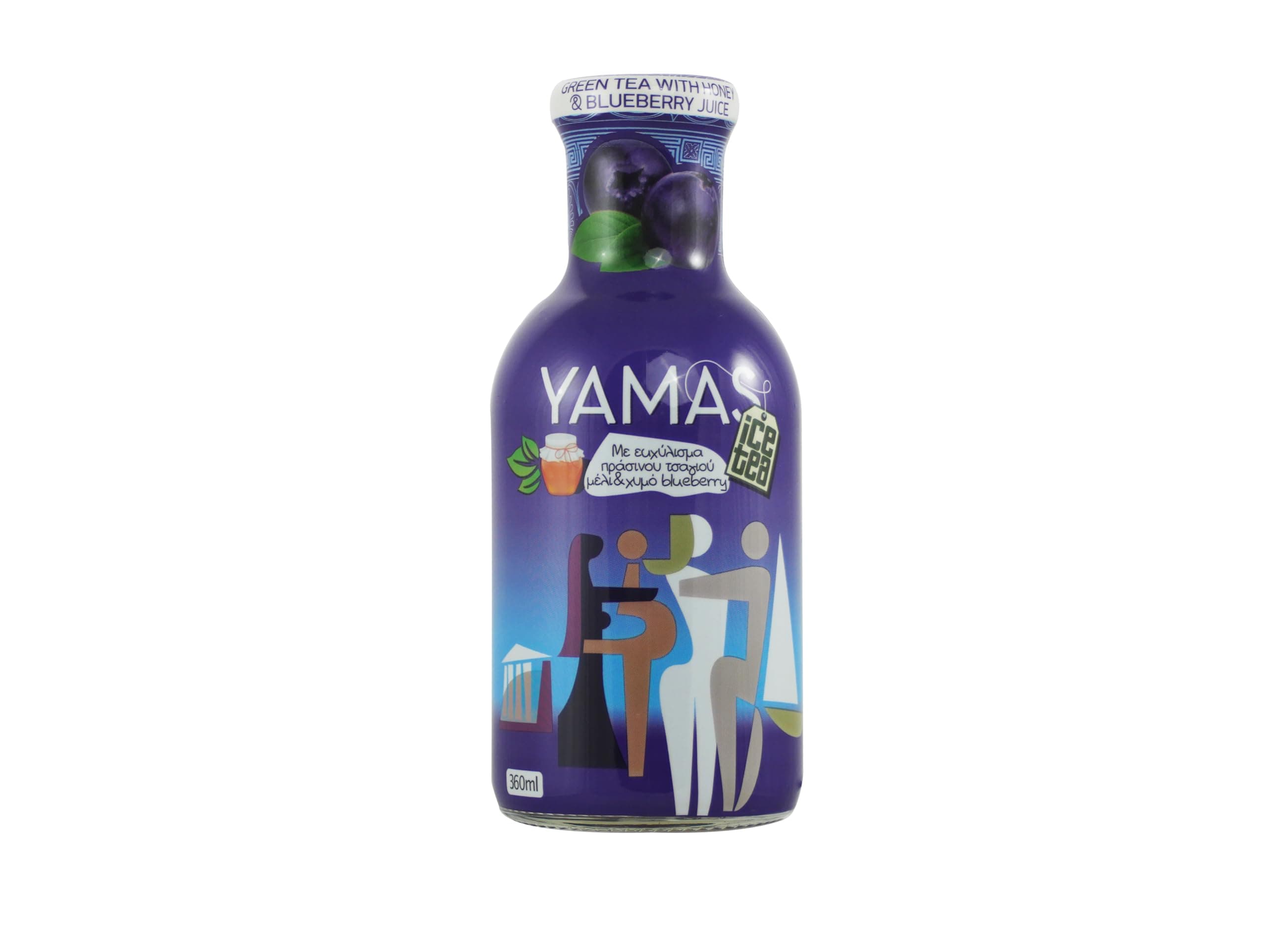 Yamas Green Tea with Blueberries - Natural, Sugar-Free, Gluten-Free Iced Tea Brewed from Real Tea Leaves & Blueberries - Low-Calorie Refreshment in Eco-Friendly Glass Bottle - 360ml