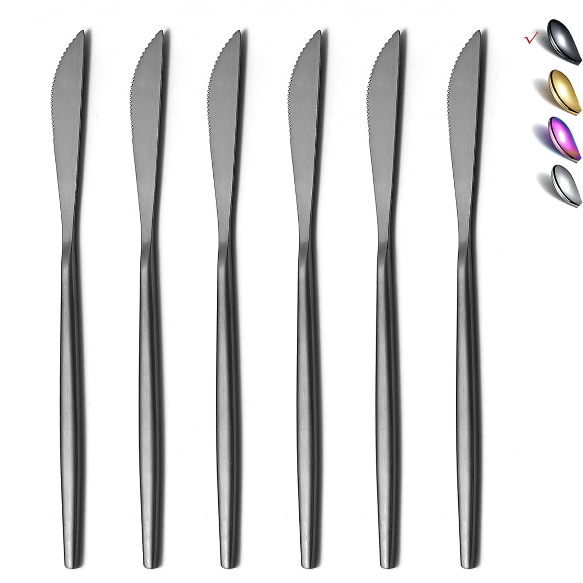 HOMQUEN Dinner Knives 6 Piece, Stainless Steel Matt Black Dinner Knife, Sturdy butter knife, Modern Design butter knives, Dishwasher Safe (Matt Black-8.9 Inch)