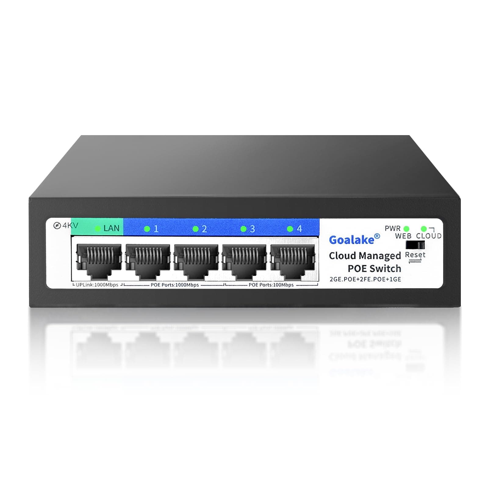 5 Port Ethernet PoE Switch (4 PoE Ports, 1 Uplink), With Extension, Easy Smart Managed Ethernet Switch, Plug and Play, Fanless Metal Design, VLAN, Qos, Desktop/Wall Mount