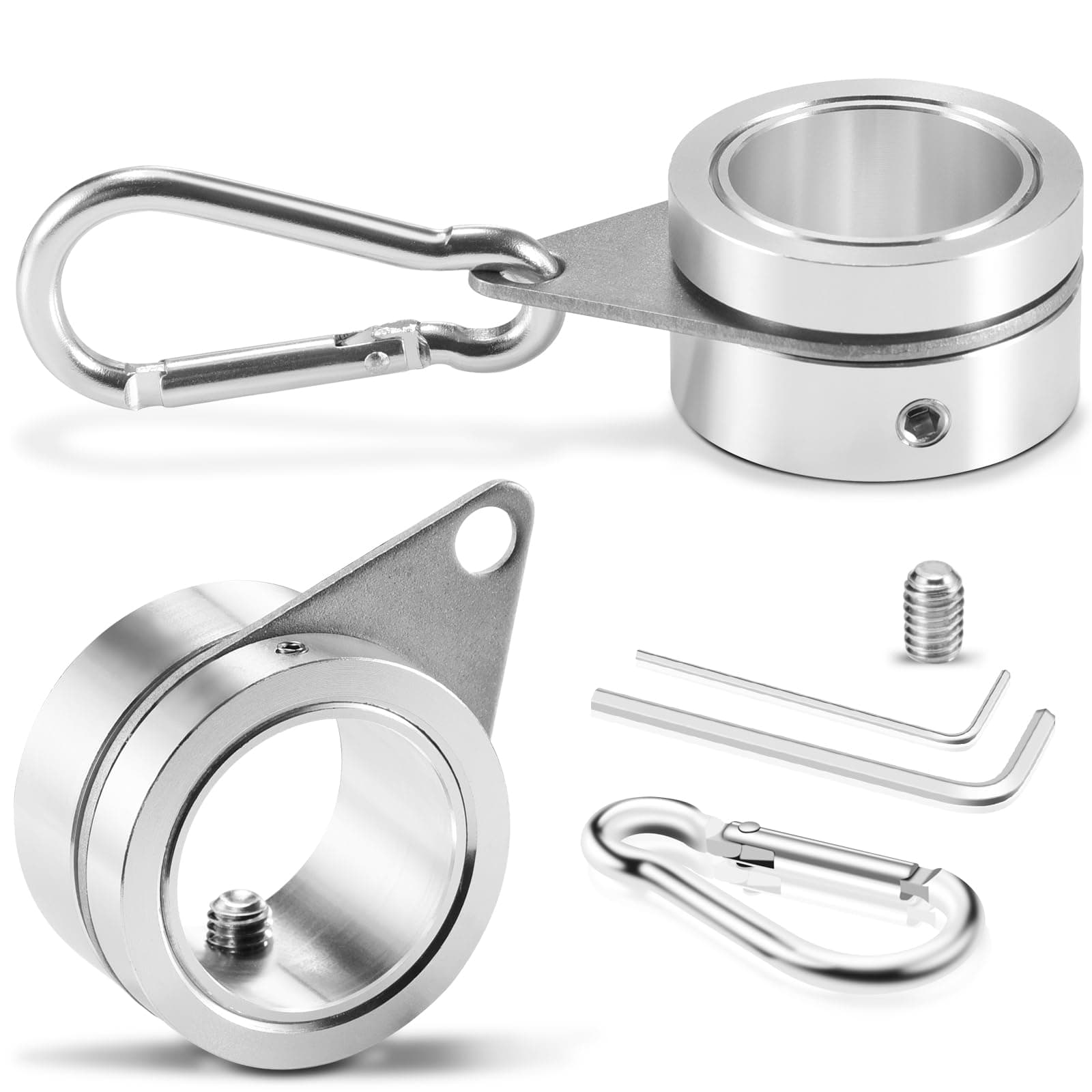 Flag Pole Rings, 1" Spinning Flagpole Ring Clips, 2 Pcs Aluminum Alloy & Steel 360° Rotating Anti Wrap Flag Mounting Rings with Snap Carabiners for 0.75-1.02 Inch Diamete Flagpole