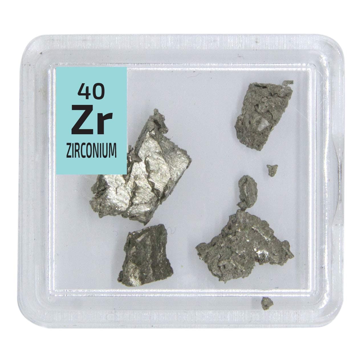 Zirconium Metal Pieces 99.99% pure element sample in a PEGUYS Periodic Element Tile.