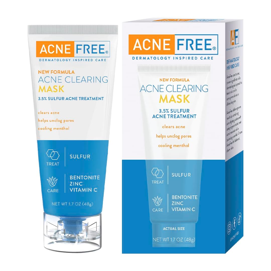 AcneFree Acne Clearing Mask, 3.5% Sulfur Acne Treatment, Absorbs Excess Oil and Unclogs Pores with Vitamin C, Bentonite, and Zinc, 1.7 Ounce