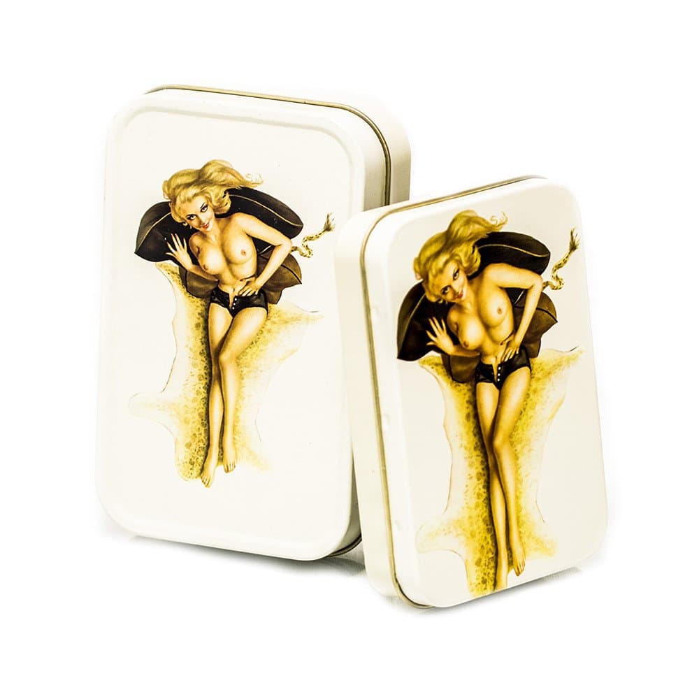 Metal Stash Tin Set of 2 (Topless Pin-up Girl)