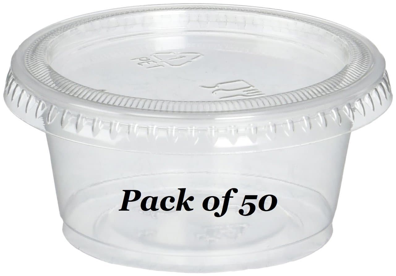 ReditainerPlastic Disposable Portion Cups - Jello Shot Cup - The Perfect Souffle Cup (2 Ounce, Package of 50 Cups With Lids)