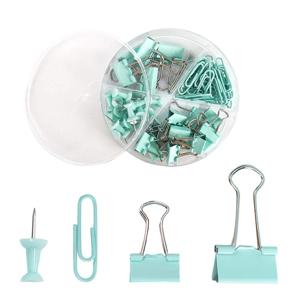 72 Pieces Office Supplies Set,Including 22 Binder Clips/30 Paperclips/20 Push Pins Thumb Tacks,School Desk Accessories Organizer with Box for Home Office School