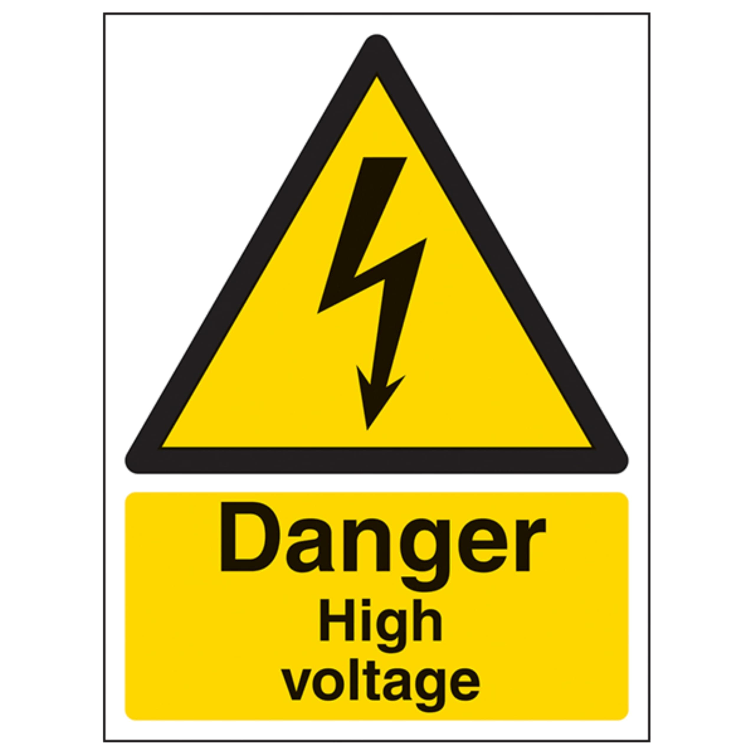 V Safety 68003AN-S Danger High Voltage Warning Sign - Portrait - 150mm x 200mm - Self Adhesive Vinyl, Black/Yellow