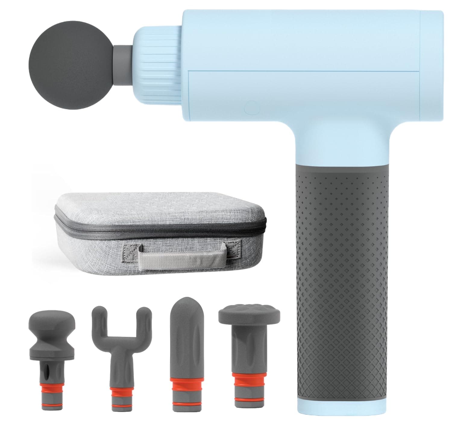 Deep Tissue Percussion Massage Gun, Powerboost Rechargeable Handheld Massager, 6 Adjustable Speeds, 5 Attachment Heads & Carrying Case, Full Body Muscle Pain Relief, Light Blue