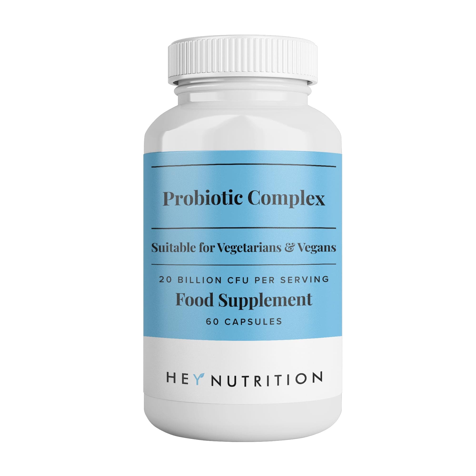 Hey Nutrition Probiotic Complex Supplement - 20 Billion CFU - Suitable for Vegetarians & Vegans - Supports Gut & Skin Health, Improves Immune Response - UK Manufactured - 60 Vegan Capsules